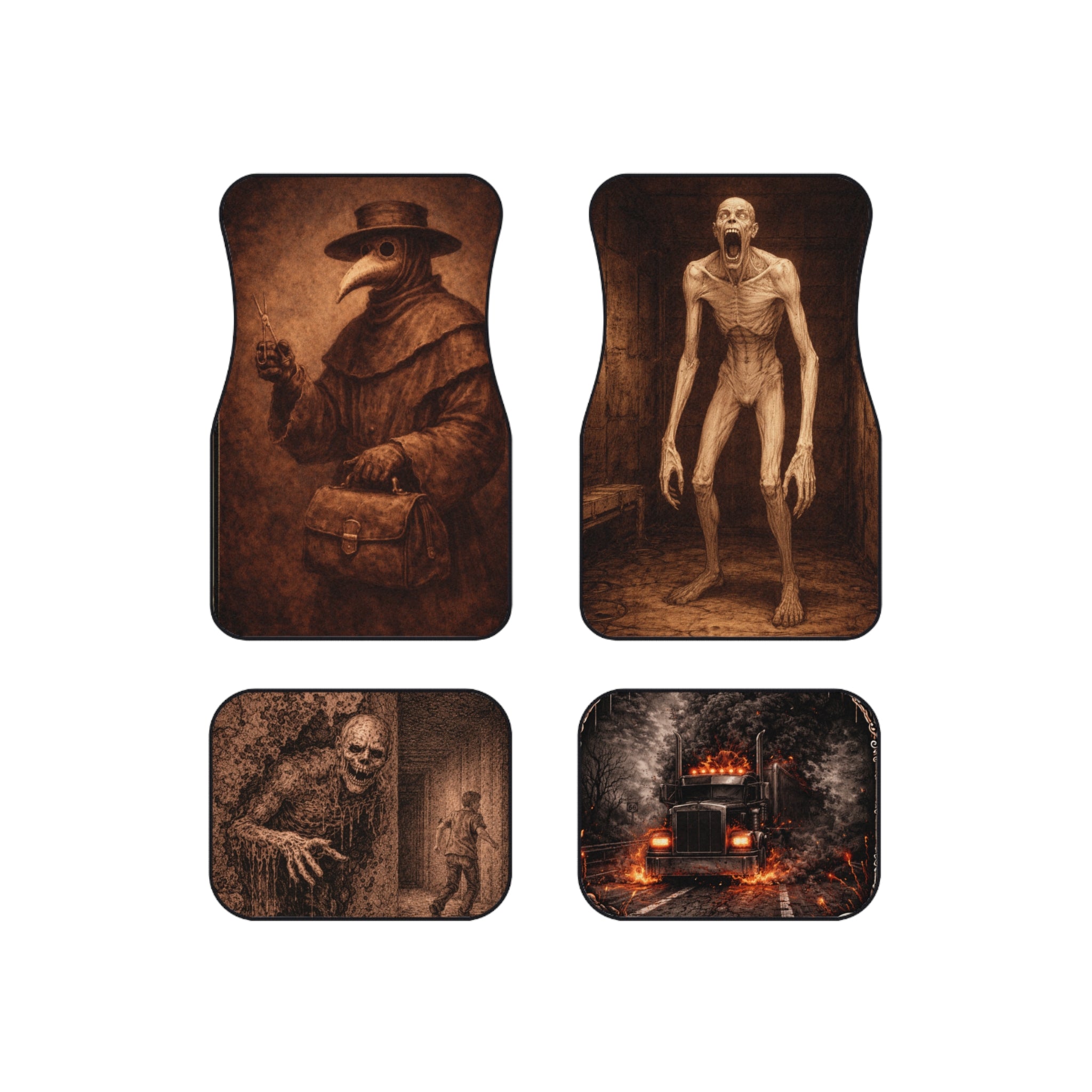 Horror Car Mats Set of 4 — Plague Doctor & Creepy Monster Floor Mats SCP-096 SCP-049 SCP-3899 SCP-106