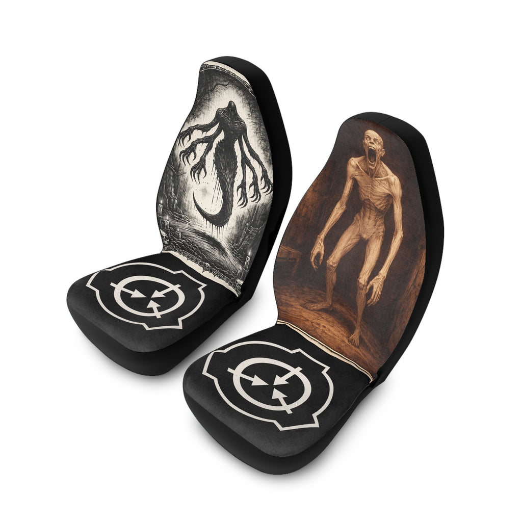 SCP-Inspired Horror Car Seat Covers — Shadowed Monster & Containment Logo SCP-096 SCP-5031