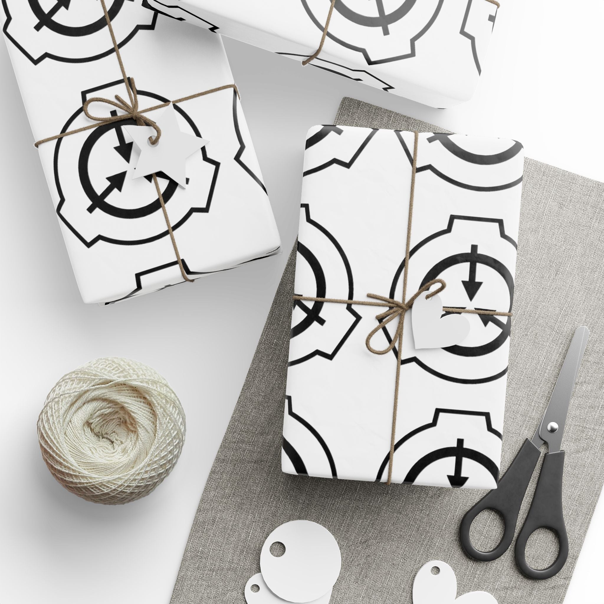 Minimalist Black & White SCP Logo Wrapping Paper — Repeating Emblem Gift Wrap