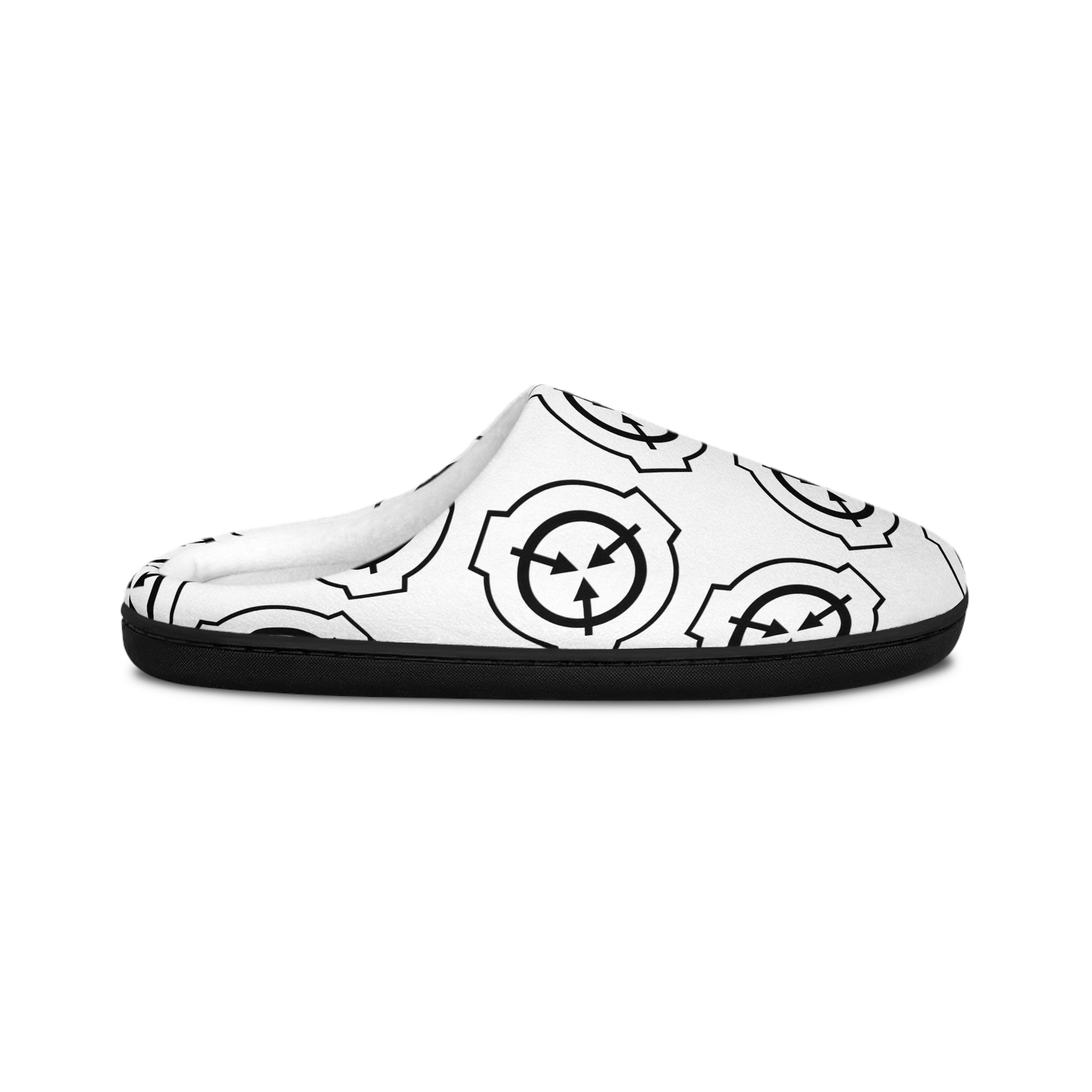 Men's Indoor Slippers — Minimal Black Logo Pattern, Comfortable House Shoes