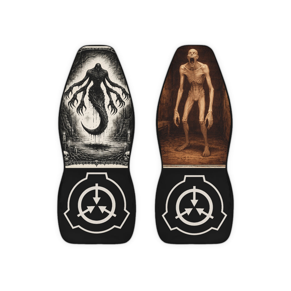SCP-Inspired Horror Car Seat Covers — Shadowed Monster & Containment Logo SCP-096 SCP-5031