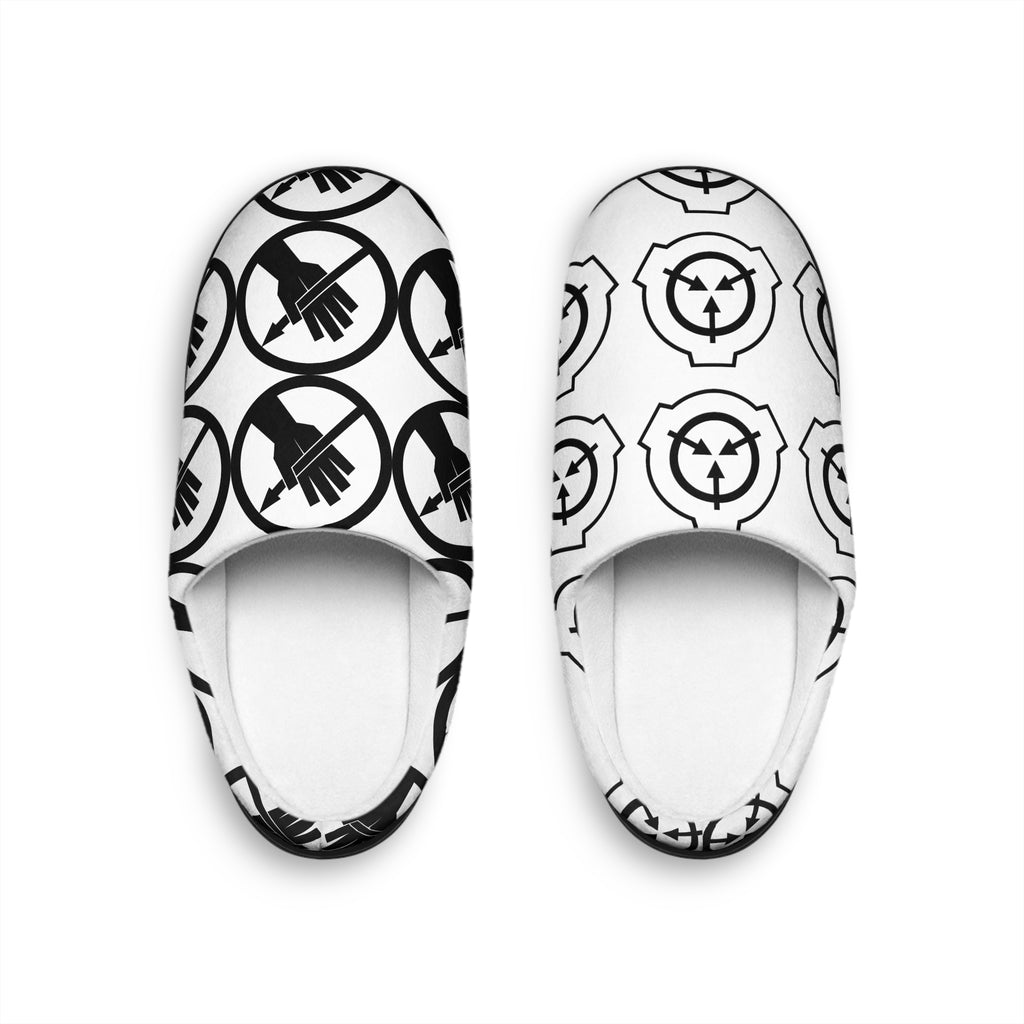 Men's Indoor Slippers — Minimal Black Logo Pattern, Comfortable House Shoes