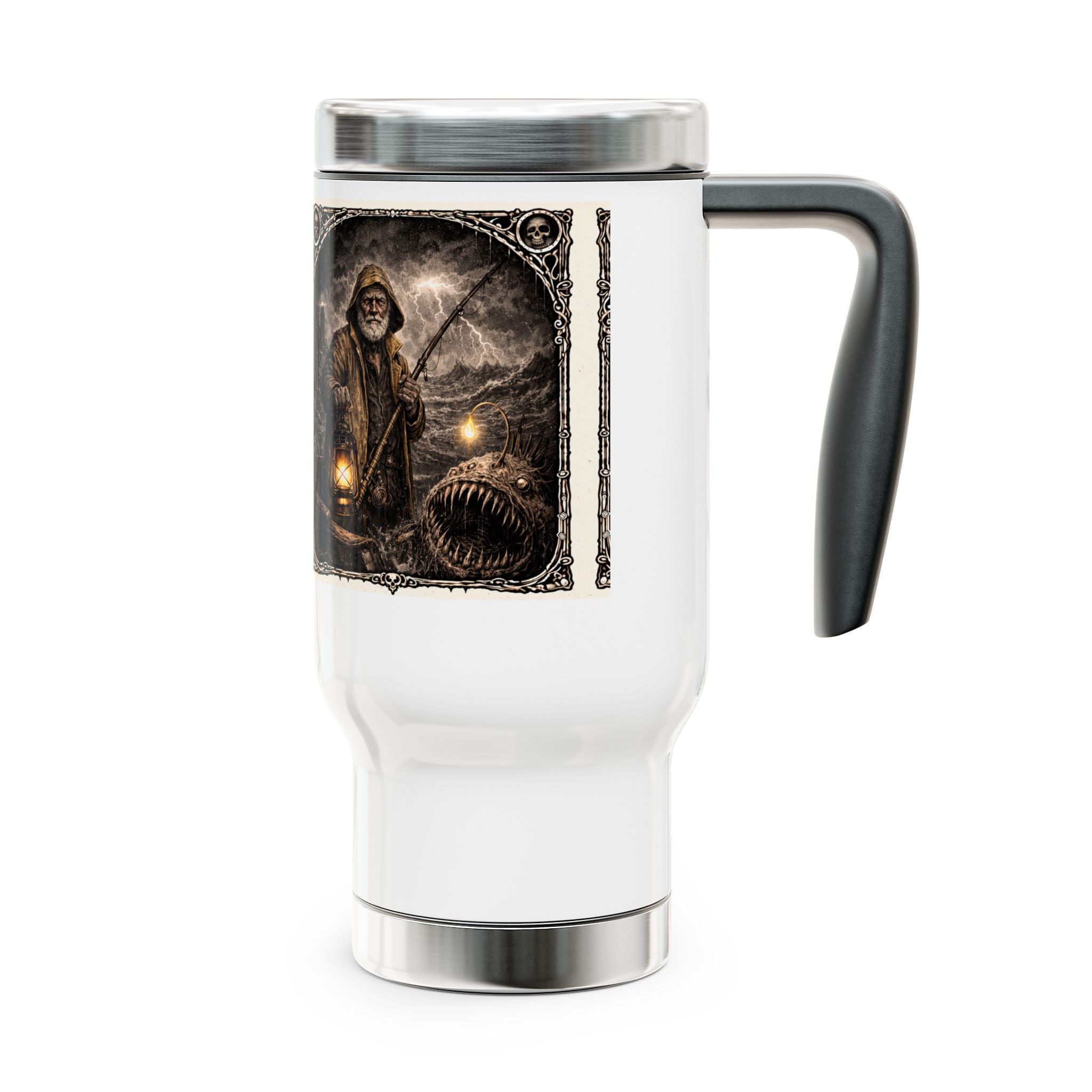 SCP-3889 Travel Mug — Lantern-Wielding Hunter Gothic Stainless Steel 14oz