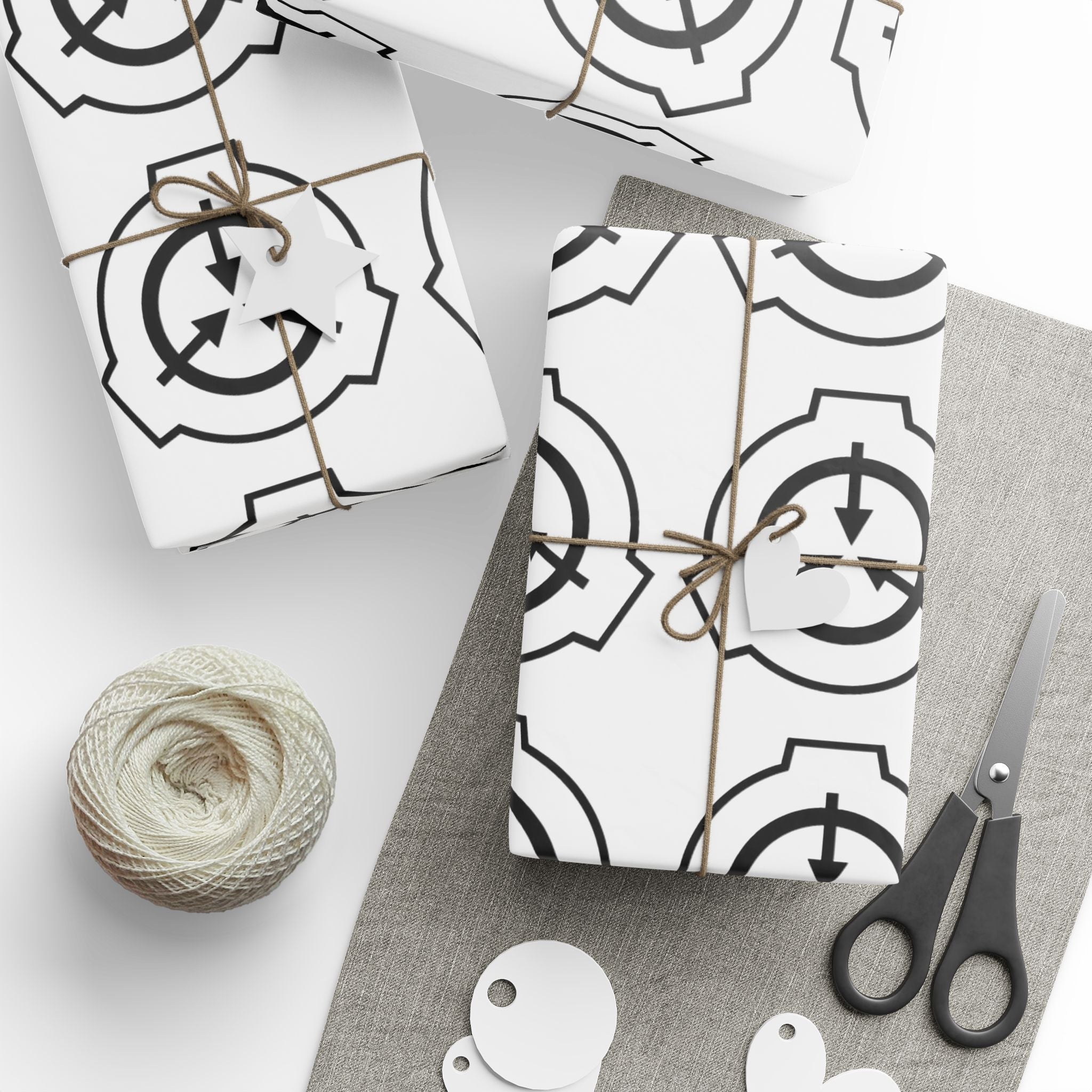 Minimalist Black & White SCP Logo Wrapping Paper — Repeating Emblem Gift Wrap