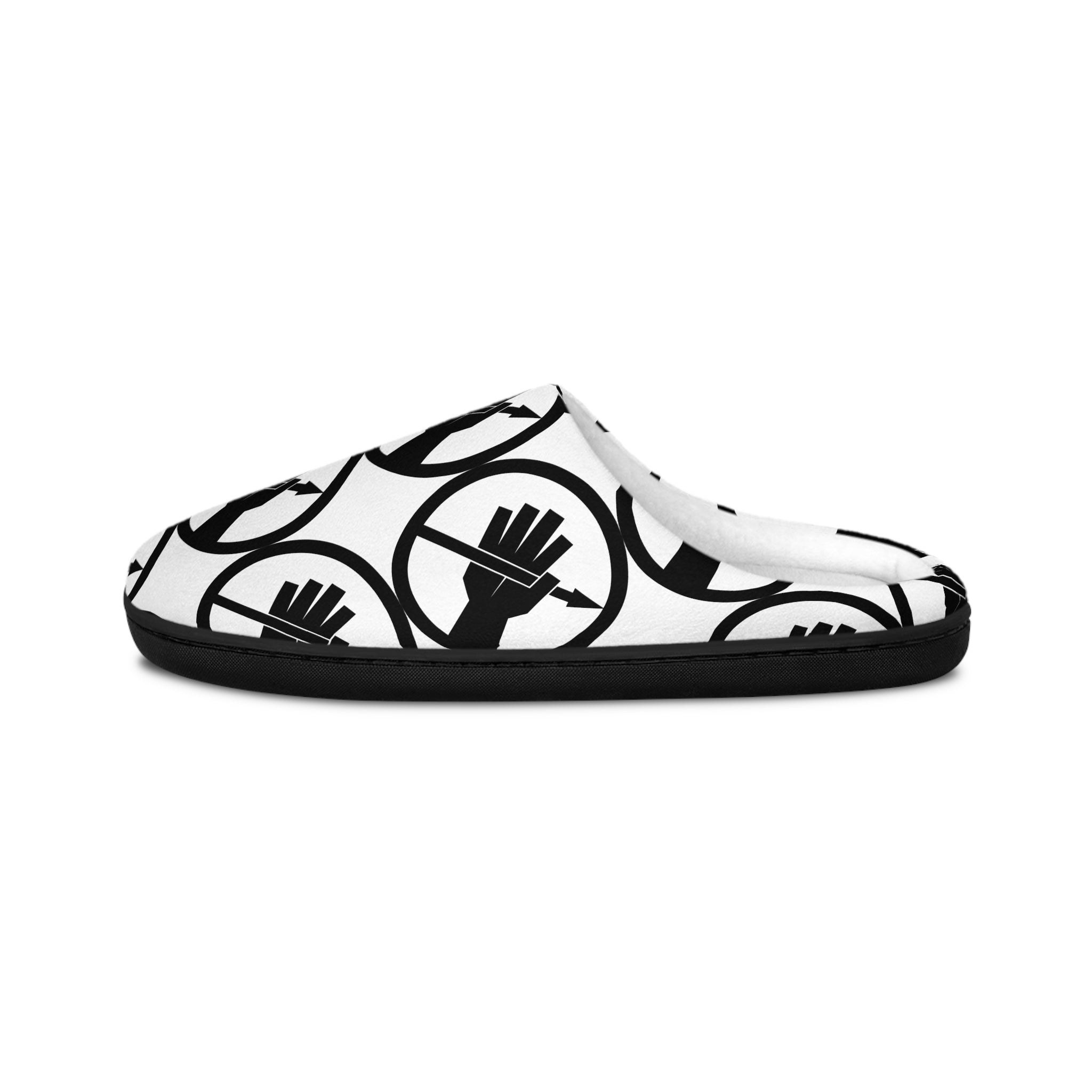 Men's Indoor Slippers — Minimal Black Logo Pattern, Comfortable House Shoes